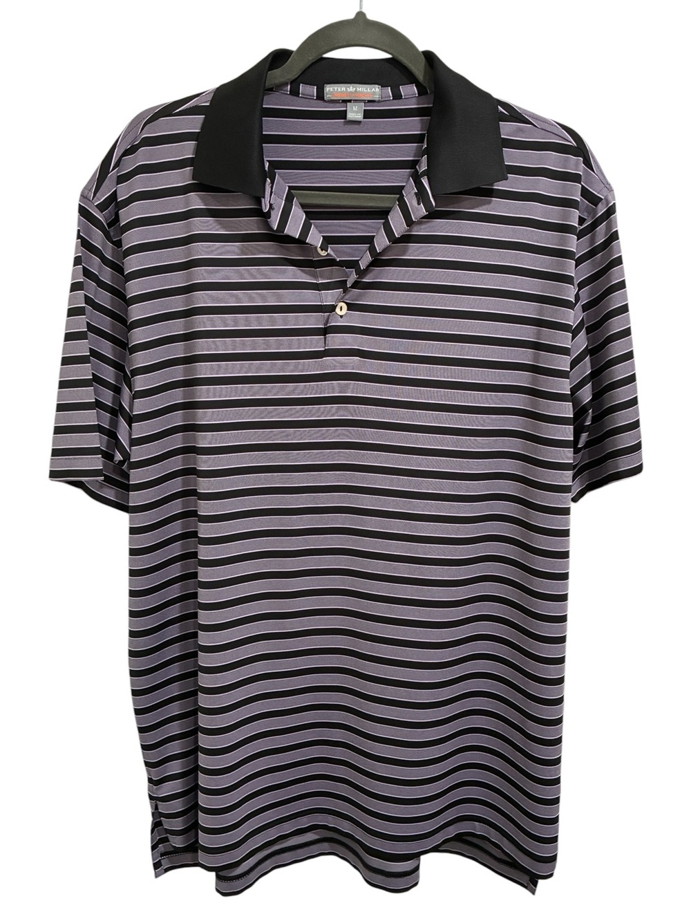 Peter Millar Summer Comfort Black & Purple Striped Polo Medium